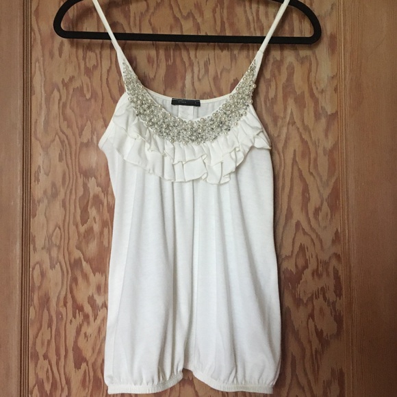 White spaghetti strap top with pearl accents - Picture 1 of 5
